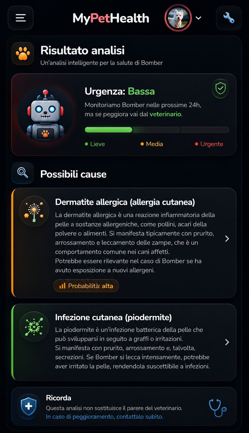 Risultato analisi AI dei sintomi
