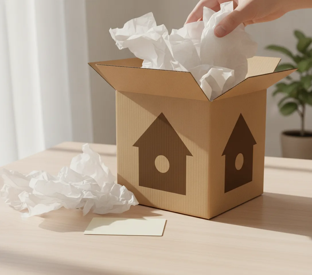 Scatola con casetta incisa a laser, unboxing