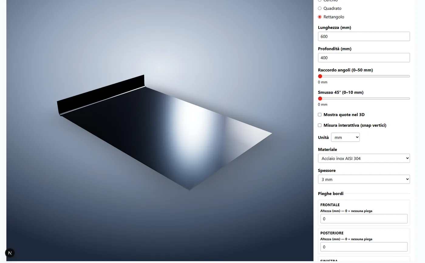 Forma, materiale e spessore nell'editor